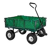 Neo Garden Trailer Cart Pull Along Trolley Heavy Duty Green Mesh Utility Gardeners Wagon Folding Sides Pneumatic Tyres Outdoor for Gardening Festivals Camping Loading (Metal Cart and Cover)