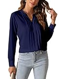 SPRING SEAON Womens Long Sleeve Blouses Elegant V Neck Shirt Casual Button Downs Ladies Work Shirt for Women UK Navy Blue