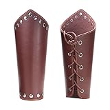 GORGECRAFT 2PCS Leather Gauntlet Wristband Medieval Armor Bracers Viking Wrist Band Guards Arm Guard Archery Buckle Bracers Unisex Leather Cuffs Armband Jewelry Costume Kit for Men Women(Brown)