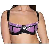 Latex RubberTransparent Purple and Black Sexy Latex Bra with Ruffles Buttons at Back Rubber Lingerie Brassieres,Black W Trans Green,34