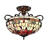 BELOFAY Dragonfly Style Tiffany Ceiling Light Stained Glass Handmade Uplighter Shade Ceiling Lights for Living Room Bedroom | 16x11 inches (WxH)
