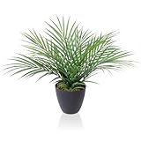 CROSOFMI Artificial Plants Areca Palm 35cm Fake Tropical Tree Faux Plants for Indoors and Outdoors Artificial Foliage and Plastic Pot for Party Office Home House Decorations (1 PACK)