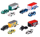 Majorette - Race Trailer Set - 2 Toy Cars & 1 Trailer in Motorsport Design, Cars and Trailers Made of Metal, 19 cm, for Children from 3 Years, Random Selection