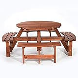 BrackenStyle York 8 Seat Round Picnic Table with Bench Seats and Parasol Hole - Outdoor Dining Furniture for Pubs Garden Patio Use 8 People Seater 1.8M 180cm 6ft Diameter (Brown)