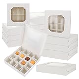 LDXDRU 40 Pack 16 Compartments Empty Sweet Boxes, 15 x 15 x 3.5cm Chocolate Packaging Boxes with Window & Divider, White Truffle Box for Candy Chocolate Truffle Cookies