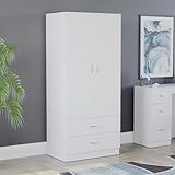Vida Designs Riano Wardrobe, With Shelf & Hanging Rail Bedroom Storage Furniture (White, 2 Door & 2 Drawer)