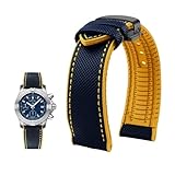 Fit For Breitling Fit For Hamilton Fit For Seiko Fit For Omega Fit For Tissot Nylon fluoro rubber Watchband Silicone Bracelet Men Watch Strap Stainless steel buckle(Blue yellow black B,22mm)