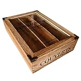 Shabby n Chic Rustic Style Wooden General Store Cutlery Box/Tray with 3 Compartments.Glass Lid.Gift
