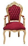 Biscottini French Country Armchair, Louis XVI Style, Padded Back & Seat, Hand-carved Details, Upholstered Alcantara, Red, 58x60x105cm, 13kg, Bedroom, Relaxing