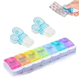 Pill Boxes 7 Day 1 Times A Day and 2 Pcs Portable Pill Taker, Portable Weekly Pill Organiser, Tablet Organiser with Push Button Pop Open Lids Design for Medication Vitamins
