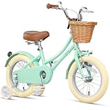 Glerc 16 Inch Kids Girls Bike for 4 5 6 7 8 Years Old Little Girls Retro Vintage Style Bicycles with Basket,Stabilisers and Bell,Color Mint Green
