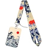 Juanooo Sea Wave Key Lanyard with Card Holder Cool Keychain for Women Men Staff Nurses for ID Badge Teachers School Lanyard for ID Holder