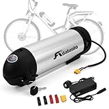 Adaluolo 36V Ebike Battery 10AH Water Bottle Electric Bike Battery Silver Removable Electric Lithium Bicycle Batteries with Charger, Indicator Light, Base Holder for 36V 350W 250W 200W Motor