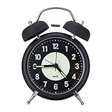 Gukasxi Double Bell Alarm Clock with Night Light, Retro Twin Bell Alarm Clock, Non Ticking Silent Bedside Alarm Clock with Backlight, Old Fashioned Analogue Desk Loud Alarm Clock for Bedroom (Black)