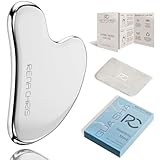 Rena Chris Gua Sha Facial Tools, Stainless Steel Gua Sha Stone, Face Guasha Tool for Jawline Sculpting and Puffiness Reducing, Guasha Massage Tool, Skin Care Gift - Silver