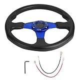KIMISS Steering Wheel, 350mm/14in Racing Car Sport Steering Wheel Deep Dish 6 Bolts Universal Modified Accessory (Blue)