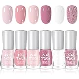 Pink Nail Polish Set - 6Pcs Nail Varnish Sets - Quick Dry & Long Lasting Nude Glitter Varnish - Water Based Natural Nail Varnish Sets for Women DIY Nail Art - No Need Cure