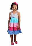 Jona Michelle Girls Summer Dress/Blue Pink Stripe Rope Neck or Yellow Floral/Ages 5, 6, 7, 8 and 10 Years/Soft Jersey (UK, Age, 5 Years, Regular, Blue/Pink Stripe)