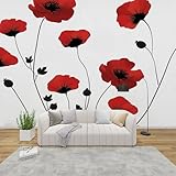 AevuCub Red Poppy Wallpaper for Living Room - Poppies Wall Murals for Bedrooms, Flower Wall Art, Non-Woven Photo Wallpaper 3D Effect, 100x70 cm
