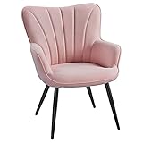 Yaheetech Modern Tub Chair, Linen Fabric Living Room Armchair, Side Vanity Chair with Curved High Back and Thick Soft Padded Seat for Bedroom Makeup Reading Nook, Pink