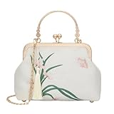 YeBon Retro Shoulder Chain Messenger Clutch Chinese Style Pink Orchid Embroidered Jacquard Women's Evening Bags