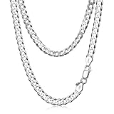 Amberta Solid 925 Sterling Silver Men Cuban Chain Necklace, Italian Miami Chunky Thick Curb Link Gift: 5 mm Men Chain Necklace 22 inch