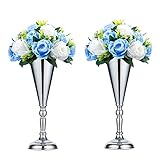 Sziqiqi Silver Vase Tall Metal: Wedding Centrepieces for Reception Tables Set of 2 - Flower Vases Stand - Base Decortion for Party Events Birthday Celebration Ceremonies