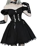 DINGJIUYAN Women Gothic Dress Vintage Lace Grunge Punk Goth Dresses Casual Cosplay Party Cocktail