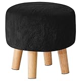 YMYNY Ottoman, Modern Footrest with Soft Padded Seat, Foot Stool with Wood Legs, Small Round Accent Small Table for Living Room Bedroom Office 32×32×32CM Black HBD035B