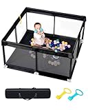 derimkcoa Baby Playpen,Large Play Pen Babies and Toddlers Safety Baby Fence, Indoor & Outdoor Kids Activity Play Center with Anti-Slip Suckers and Zipper (130x130x66cm,Black)