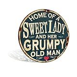 Home of a Sweet Lady & Her Grumpy Old Man Metal Sign Round Aluminum Wall Decor for Bar Cafe Club Kitchen Perfect 8x8 Inches (25176)
