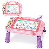Sarsumir Magnetic Drawing Board, 30×23cm 4 Colors Doodle Scribble Board Erasable Sketch Writing Pad with 4 Stamps & Removable Legs Educational Toy for 2 3 4 5 6 Year Old Boys Girls Kids Toddlers, Pink