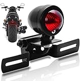 KATUR 1Pcs Red 12V Motorcycle Tail Light Brake Stop Running Light With License Plate Holder Black For Harley Bobber Chopper Cruiser Dyna Glide Sportster