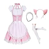 maxToonrain Maid Costume Adult,Women's Halloween Costumes Cosplay Cute Party Fancy Dress French Maid Outfit Dress for Womens Girls(Pink6pc,3XL)