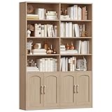 FirFurd Bookcase 6-Tier Bookshelf with Doors 185.5cm Living Room Bookcase Freestanding Display Shelf Tall Storage Cupboard for Home Office Oak 115x27x185.5cm