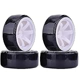 KINGCOO RC Drift Car Wheel and Tyre, 4PCS 63mm Hard Tires Plastic Wheel Rims for 1/10 On-Road Racing Drifting Car Spare Parts for HSP Tamiya HPI Kyosho(White)