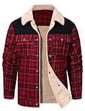 Svanco Men's Lumberjack Checked Flannel Overshirt - Fleece Lined Padded Shirt Jacket Red Black