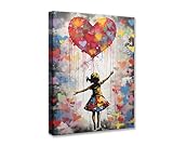 Tucocoo Room Decor Paintings Banksy Street Pop Art Pictures 1 Panel Canvas Little Girl Wall Art Colorful Love Modern Artwork Home Decor for Living Room Framed Gallery-wrapped Ready to Hang 12x16 inch
