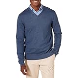 Amazon Essentials Men's V-Neck Pullover Jumper (Available in Big & Tall), Blue Heather, L