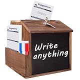 AZEAM Wood Suggestion Box with Lock and Slot, Wooden Countertop Wall Mounted Charity Collection Donation Boxes Lockable Comment Ballot Feedback Tip Prayer Box with Blackboard for Office,Church