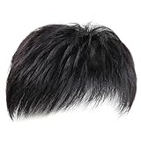 Realistic Short Synthetic Men's Hairline Replacement Wig - Fluffy Hair Piece for Cosplay and Daily Dress Up (Black)