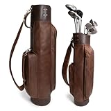 Leather Golf Bag with Top Divider & Shoulder Strap, Vintage Club Golf Cart Bags for Men & Women, Carry Sunday Silencer Stand Bag, Mens Travel Walking Cases, Brown & Black Caddy, Hard Case Light Weight