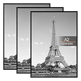 upsimples 3 Pack A2 Picture Frame, A2 Black Picture Frame for Photo Gallery - Slide-In Strips, Horizontal or Vertical Wall Mounting