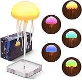 Jellyfish Lamp, LED Fantasy Jellyfish Light, RGB Gradient Voice Control Jelly fish Mood Lamp with Dancing Tentacles, for Kids Bedrooms Living Room Decorative Atmosphere Lighting (White, Hanging Base)