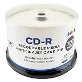 ACU-DISC CD-R Blank 52x 700MB 80 Minutes CD Full Face White Hub Inkjet Printable - 50 Pack Cake Box