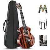 Caramel TEG91 Cuteway Ebony Glossy Tenor Acoustic & Electric Ukulele with Armrest | 26-inch Handmade Professional Ukelele Kit with Accessories