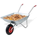 Crystals 65L/100KG Wheelbarrow Heavy Duty Galvanised - Home Garden Cart with Pneumatic Tyre - (80L x 60W x 60H) cm Silver
