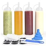 V·Colokishi 4 Pcs 8 oz Condiment Squeeze Bottles for Sauce, Plastic Squeeze Bottles, Squirt Bottle Oil Container Dispenser for Ketchup, Sauce, BBQ, Grilling, Salad Dressing, Honey,Paint and Craft