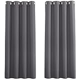 PONY DANCE Grey Blackout Thermal Insulated Curtains for Bedroom, 46 x 54 Inch Short Eyelet Curtains & Drapes, Soft Black Out 2 Panels for Window Living Room/Kitchen