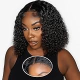 Glueless Wig Human Hair 5x5 Lace Bob Deep Curly Bob Wig 150% Density Pre Cut Pre Plucked Natural Hairline HD Transparent Lace Closure Brazilian Virgin Human Hair Natural Color (12 inch)